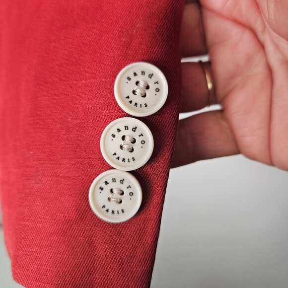 Sandro Paris Double-breasted Twill Oversized Blazer Jacket Sz 36/ 4 US Red - Picture 9 of 13